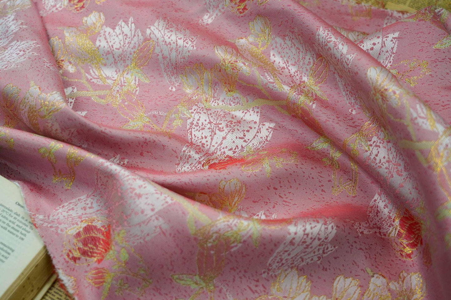 Gold Thread Floral Brocade Fabric: 59"W Jacquard Damask, Costume Decor