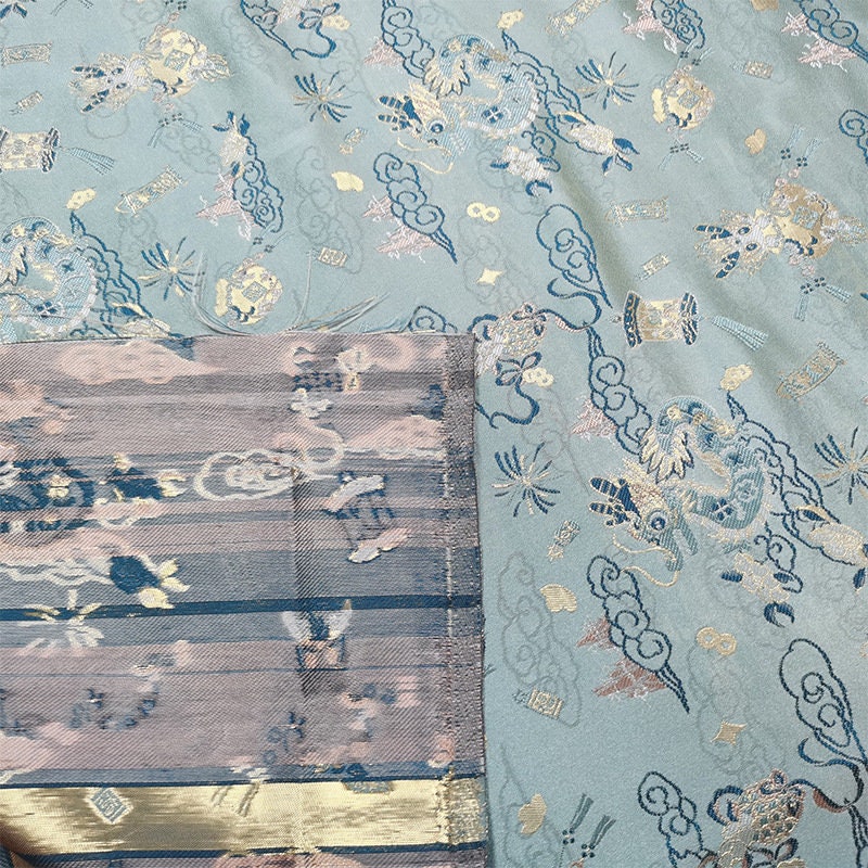 Vintage Jacquard Fabric: Gold Thread Butterfly Flower Upholstery - 57"W