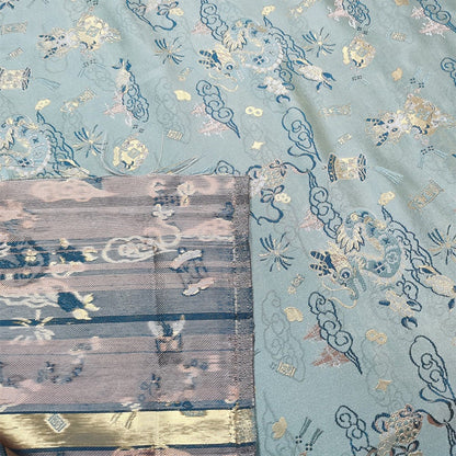 Vintage Jacquard Fabric: Gold Thread Butterfly Flower Upholstery - 57"W