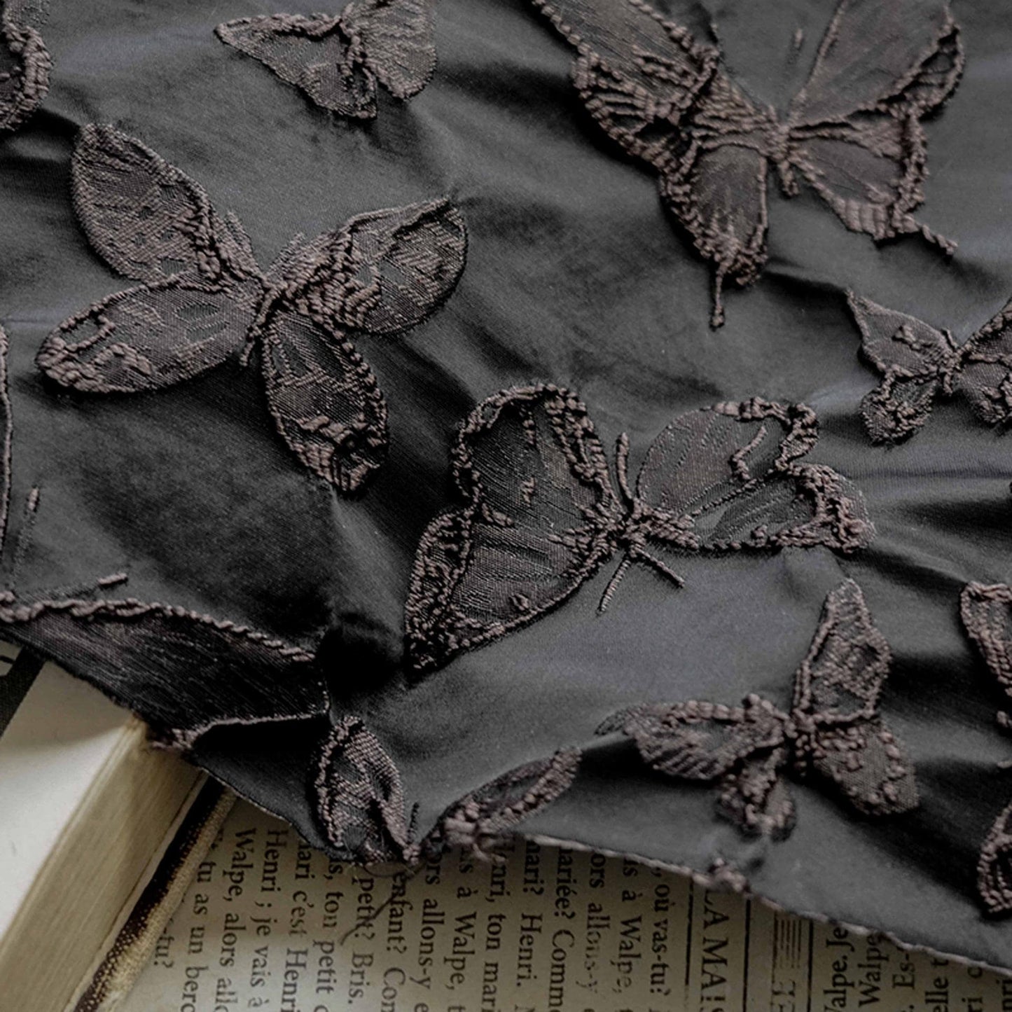 Black 3D Butterfly Jacquard Fabric: Upholstery, Drapery, Wall Decor - 55" Wide