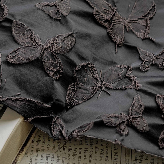 Black 3D Butterfly Jacquard Fabric: Upholstery, Drapery, Wall Decor - 55" Wide