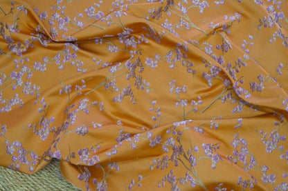 Floral Jacquard Fabric: Orange & Lilac Embossed Woven Upholstery, Costume, Sewing, DIY (59"W By 1yard) - Poppylollipop