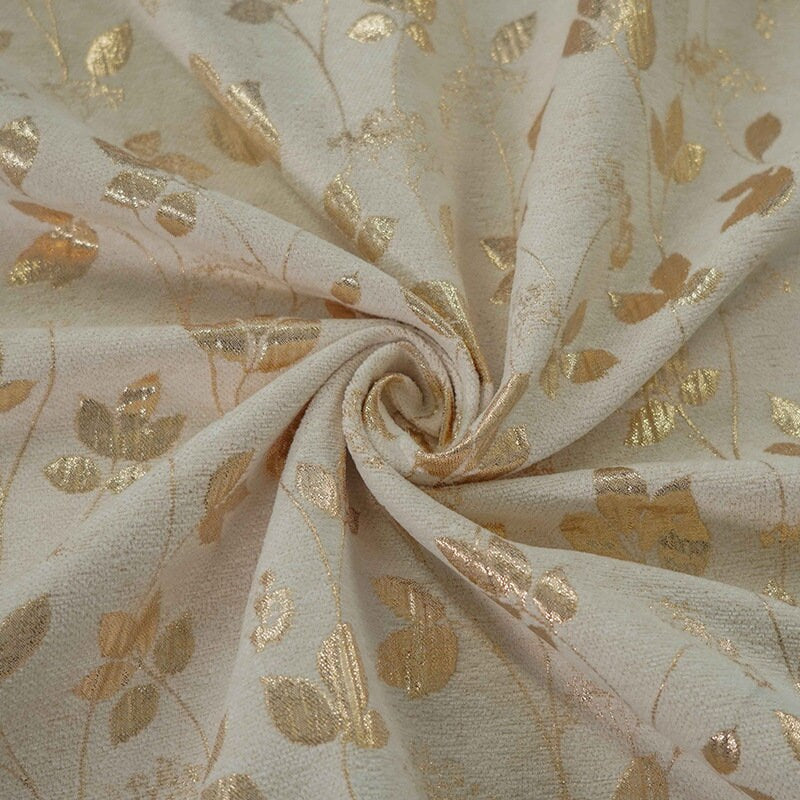 Gold Thread Jacquard Fabric: Floral Tapestry, 55" Wide, By The Meter
