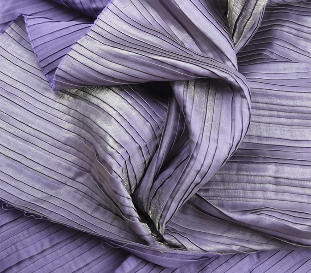 Gilt Pleated Fabric: Hard Yarn Designer Material, 55" Wide