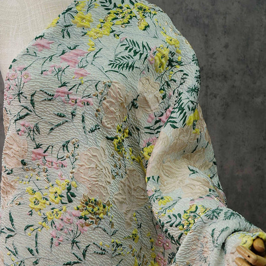 Tissu jacquard floral réversible : Rayonne/Polyester tissé en relief 3D, 137 cm de large