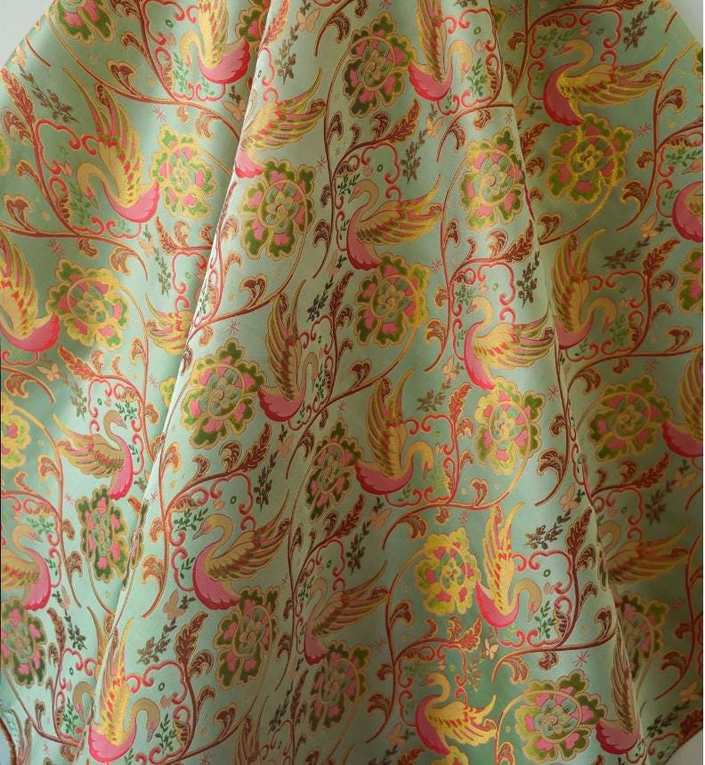 Swan Jacquard Fabric: 64"W Damask Upholstery Fabric - By The Meter