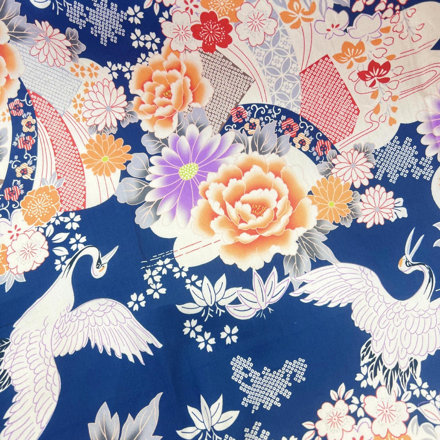 Japanese Crane Flower Fabric: 100% Cotton Sewing Material