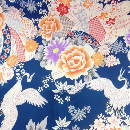 Japanese Crane Flower Fabric: 100% Cotton Sewing Material