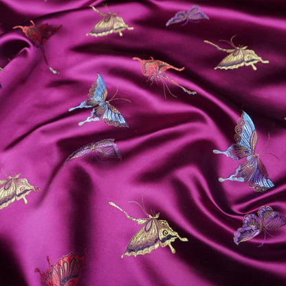 Black Silk Brocade Fabric: Butterfly Floral Jacquard (45"W)