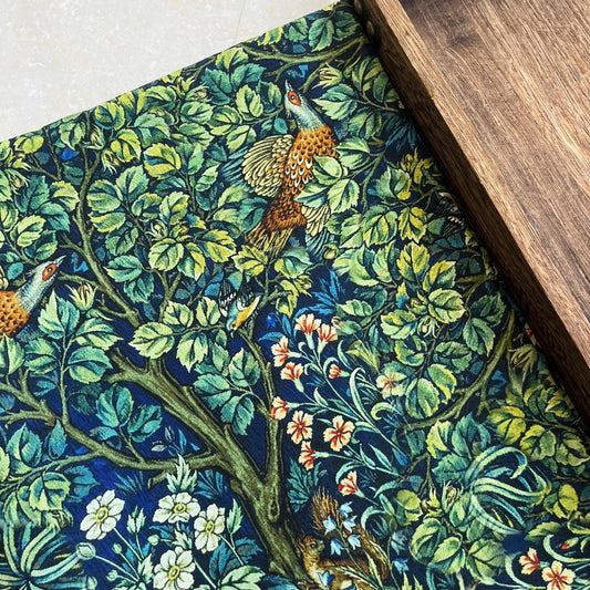 Tissu en coton des années 1960 : imprimé oiseaux et fleurs, 150 cm de large