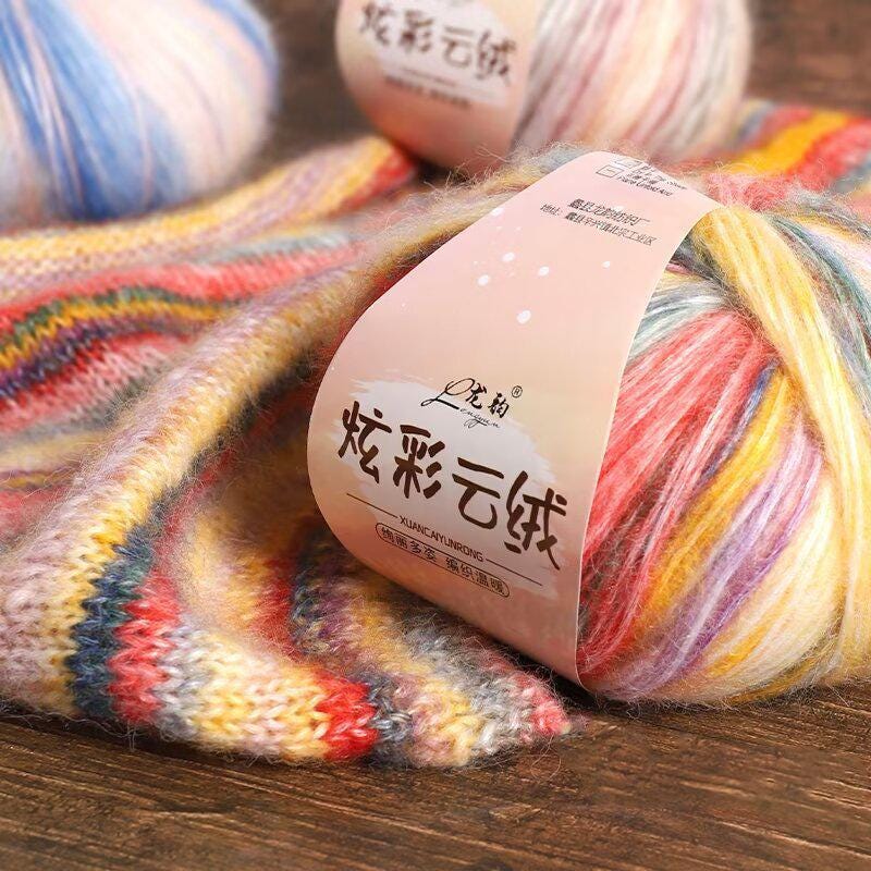 Rainbow Gradient Kid Mohair Yarn: Hand-Dyed Lace Knitting Wool