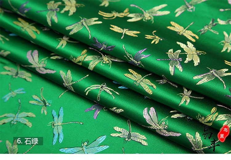 Dragonfly Floral Brocade Fabric: Elegant Silk Rayon Jacquard, 35"W