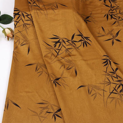 Oriental-Inspired Bamboo Leaf Brocade Fabric with Shimmering Silk-Like Texture, 59"Wide