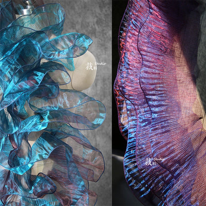 3D Fold Ruffle Organza Fabric - Two Toned Designer Material