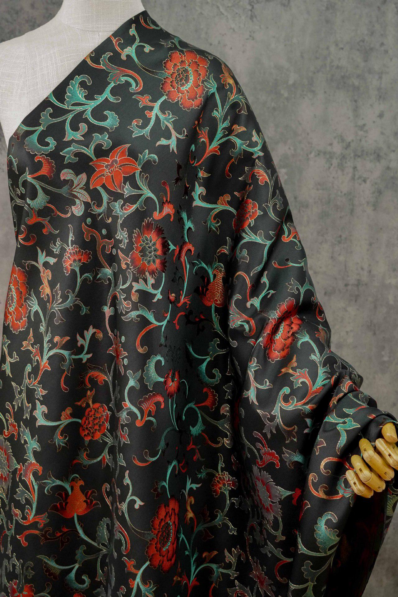 Gold Thread Floral Jacquard Fabric: 3D Embossed Upholstery, Costume, Sewing - 63"W