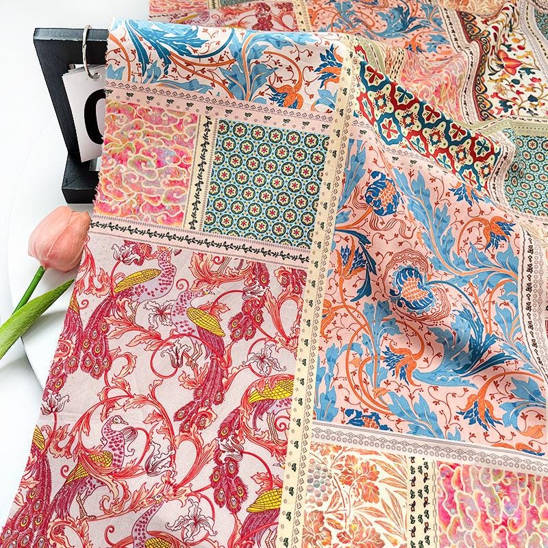 Hand Printed Cotton Sewing Fabric: Indian Quilting & Dress Material
