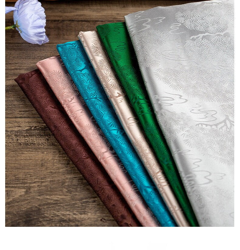 Pine Branch Silk Brocade Fabric: 35"W Damask, Upholstery & Sewing