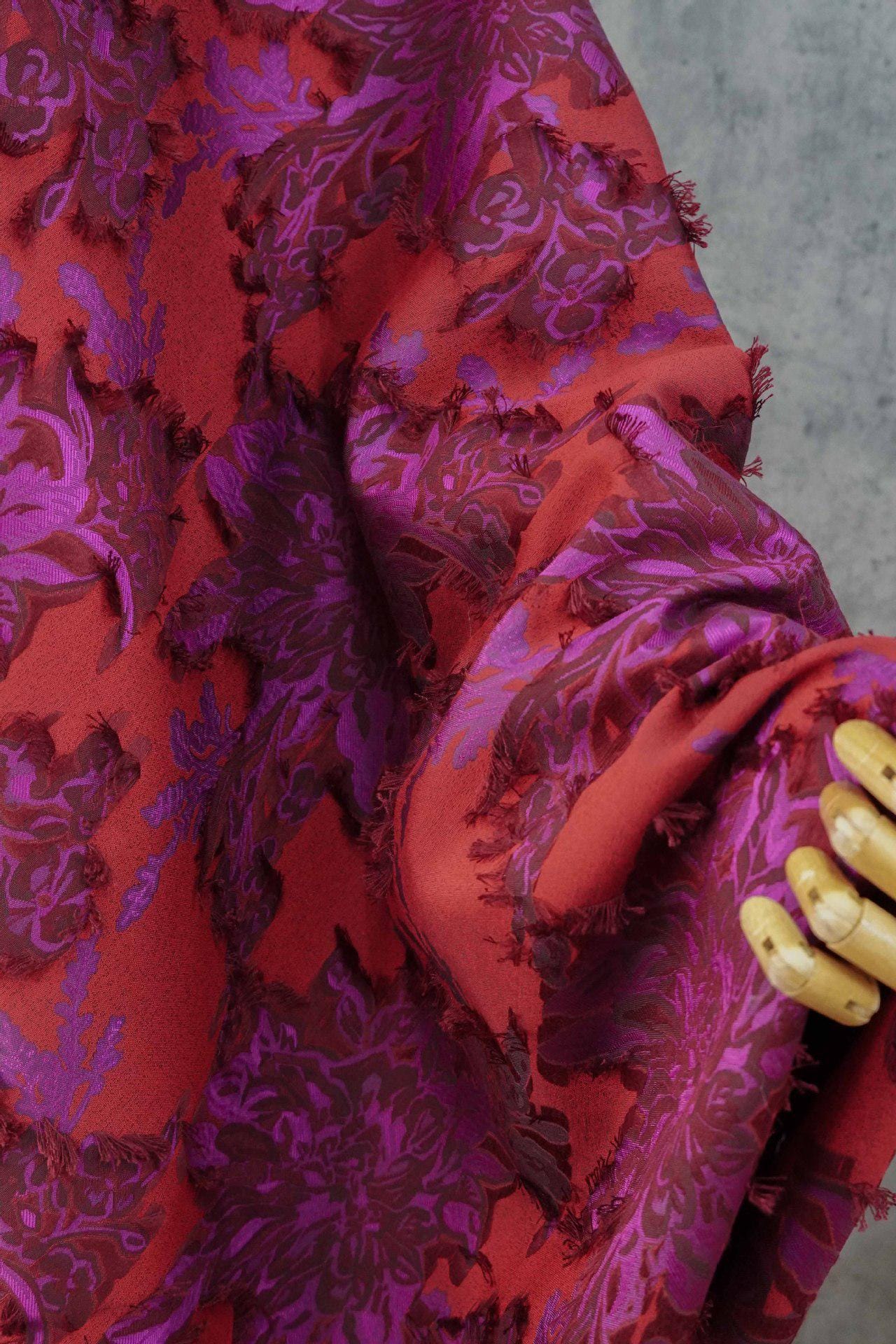Red & Purple Floral Jacquard Fabric ��� Textured Woven Materi" Wide