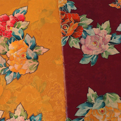 Floral Jacquard Rayon Fabric: 59"W Tea Silk, Costume & Decor