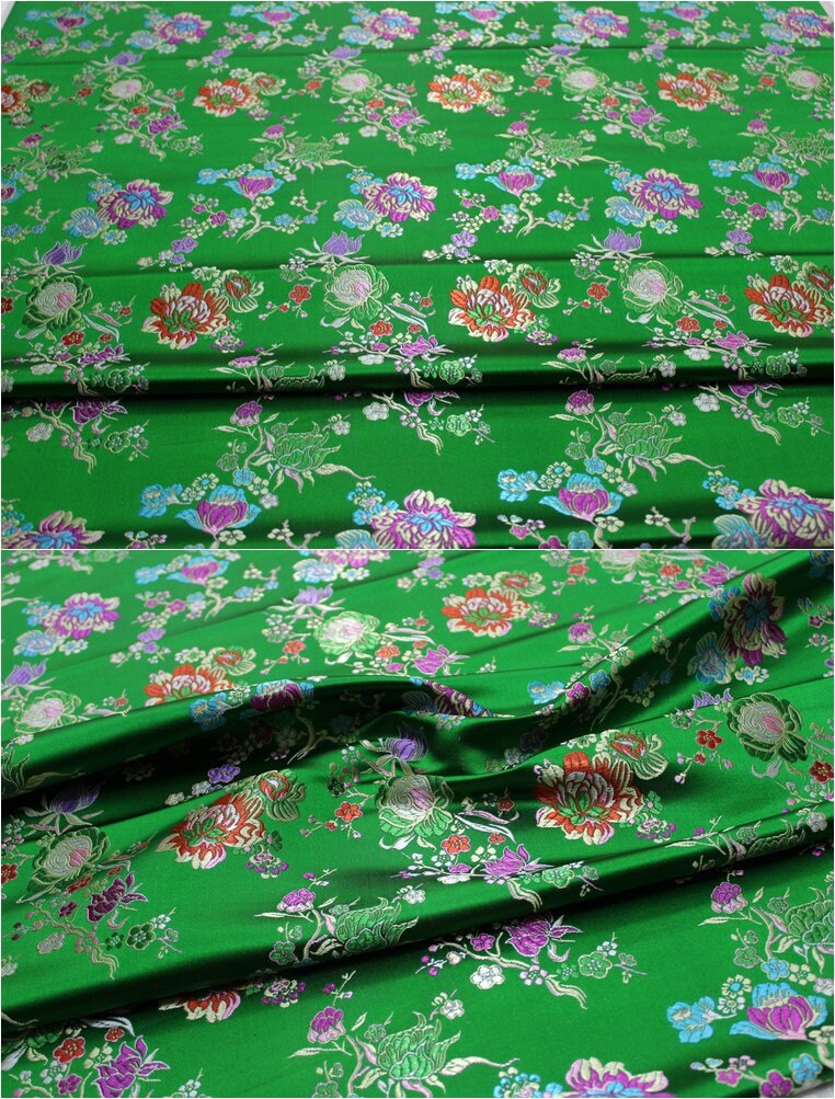 Floral Brocade Fabric: Chinese Style Silk Rayon Blend (29.5" Wide)