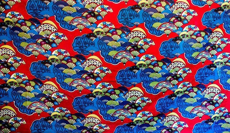 Japanese Fan Fabric: Multicolor Cotton Linen, 59" Wide