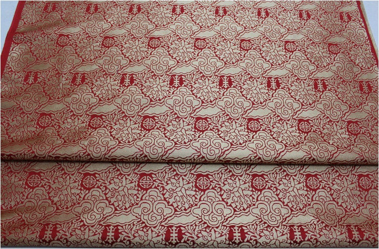 Cloud Brocade Fabric: Red & Gold Jacquard, Costume Dress Material