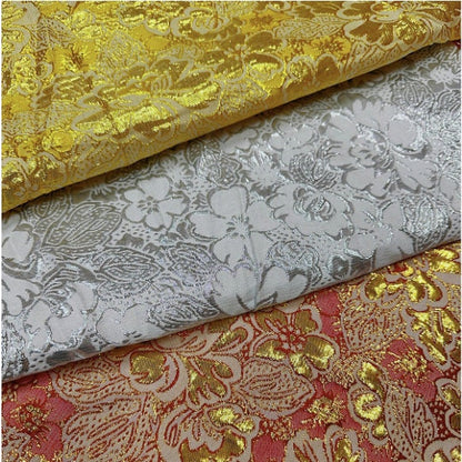 Gold Thread Floral Jacquard Fabric: 3D Texture, 59" Wide By 1 Meter