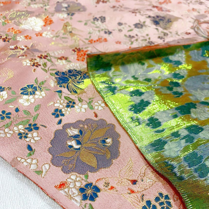 Nishijin Japanese Brocade Fabric: Goldfish Floral Jacquard, 59" Wide