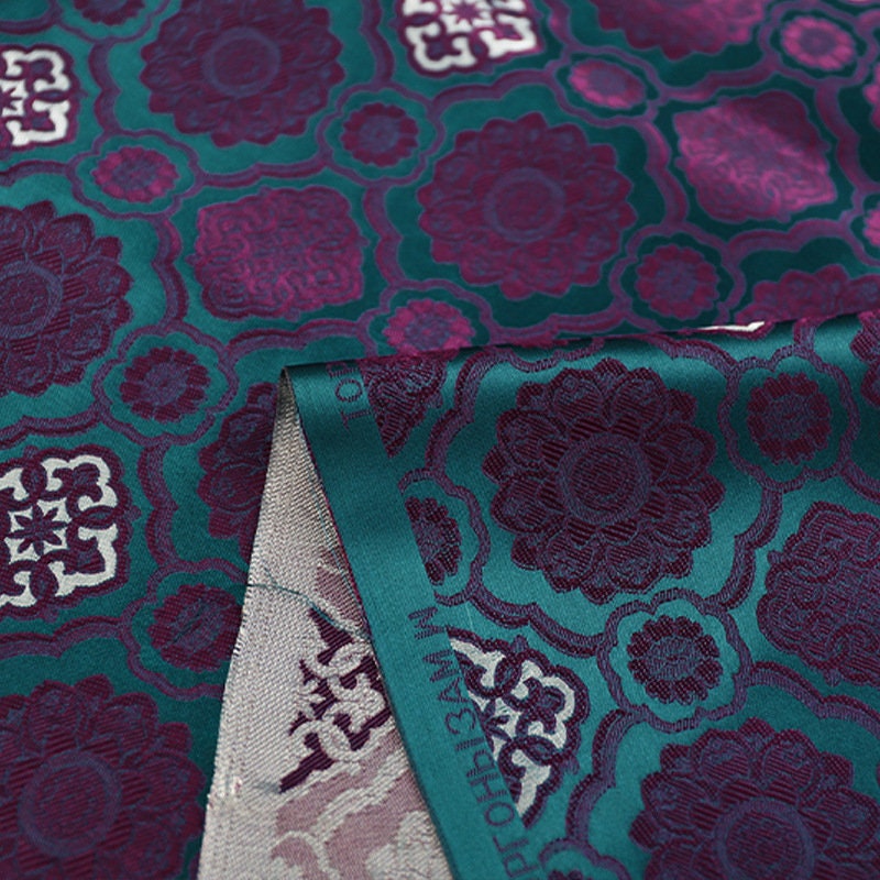 Red & Blue Floral Brocade Fabric: 29.5"W Rayon Cheongsam Material