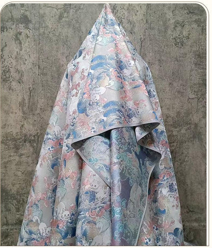 Tissu Jacquard Chat Navigateur – Motif tissé or métallisé, Couture & Maison