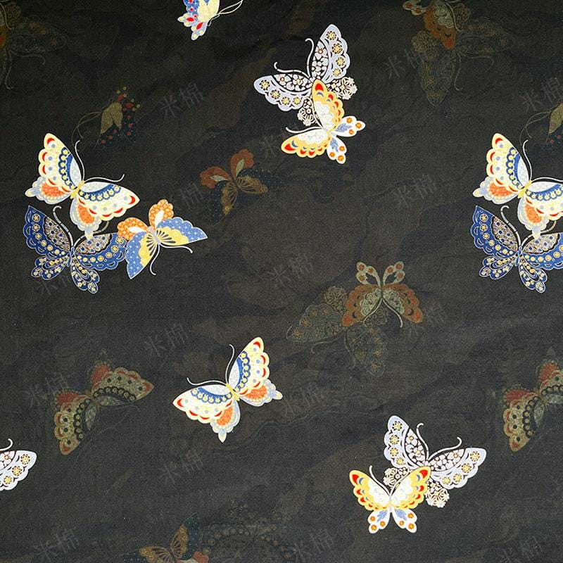 Butterfly Print Cotton Fabric: Black New Chinese Style (56" Wide)