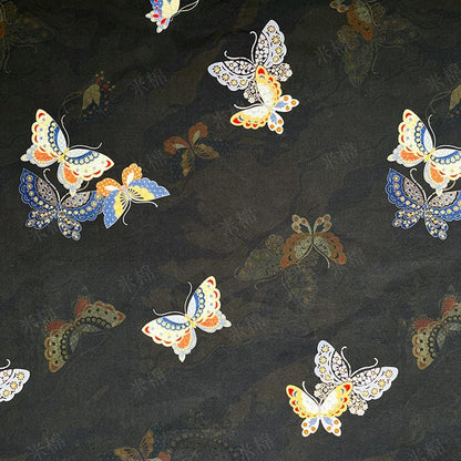 Butterfly Print Cotton Fabric: Black New Chinese Style (56" Wide)