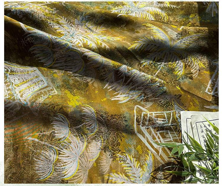 Rayon Silk Jacquard Xiangyun Fabric, Handcrafted Warm Forest Home Textile for Sewing, Dressmaking, DIY Craf" Wide
