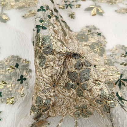 Floral Organza Jacquard Fabric: Gold Thread, 54" Wide, By The Yard