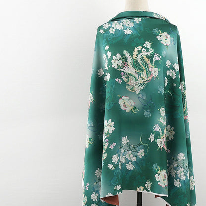 Phoenix Tea Silk Satin Fabric: 59"W Digital Print Drapery