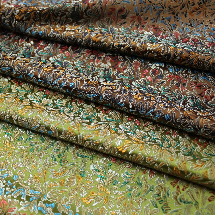 Tissu brocart de soie à motif floral : style impérial tibétain antique, 75 cm de large