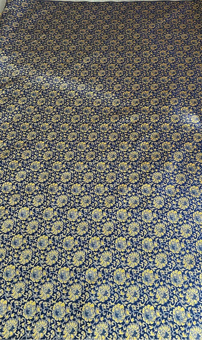 Tissu brocart pivoine : mélange de rayonne bleue et jaune, 140 cm de large