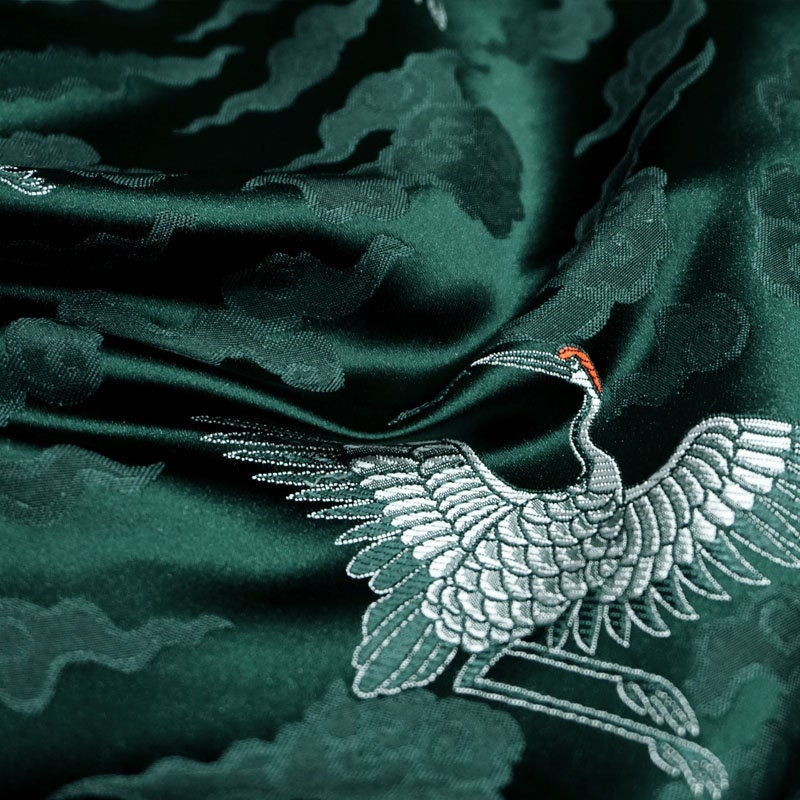 Crane Brocade Fabric: Colorful Silk Rayon Blend, Cheongsam Qipao Material