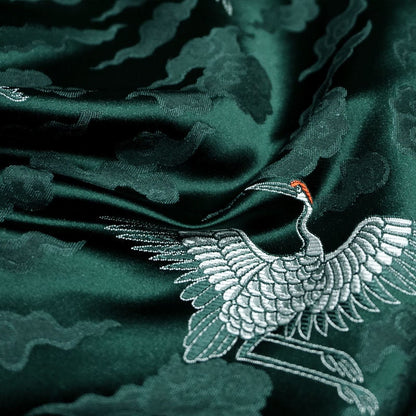 Crane Brocade Fabric: Colorful Silk Rayon Blend, Cheongsam Qipao Material
