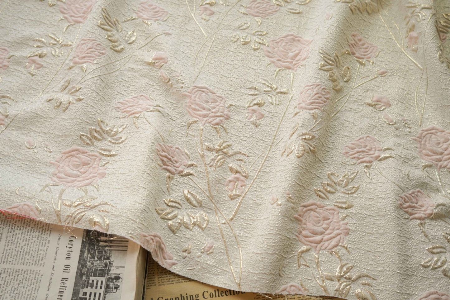 Gold Thread Peony Jacquard Fabric: 55" Wide Designer Upholstery