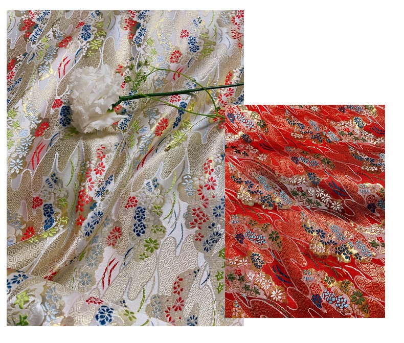 Nishijin Ori Silk Brocade Fabric: Japanese Kimono Gown Jacquard (29.5"/59"W)