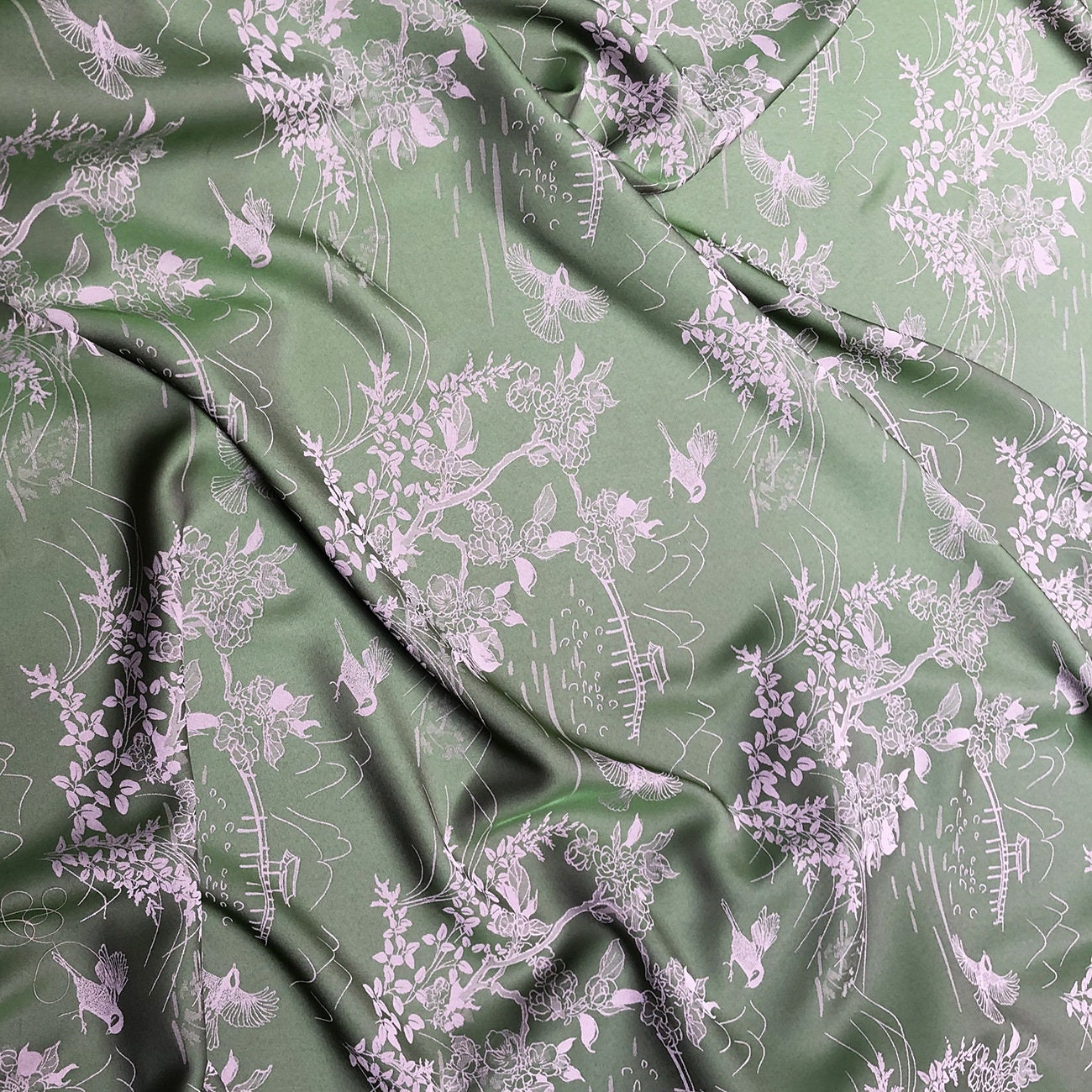 Bird Flower Jacquard Damask Fabric: Two-Sided Upholstery Material