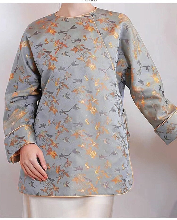 Song Brocade Fabric: 59"W Silk Rayon Damask with Bird Design