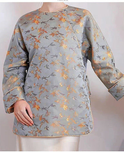 Song Brocade Fabric: 59"W Silk Rayon Damask with Bird Design