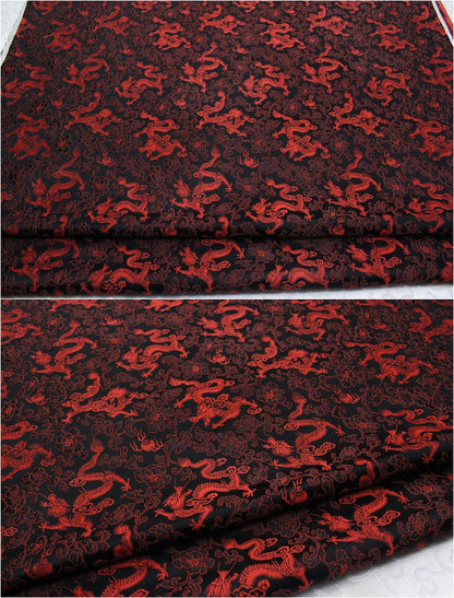 Dragon & Flower Brocade Fabric: Multi-Color Silk Rayon Blend
