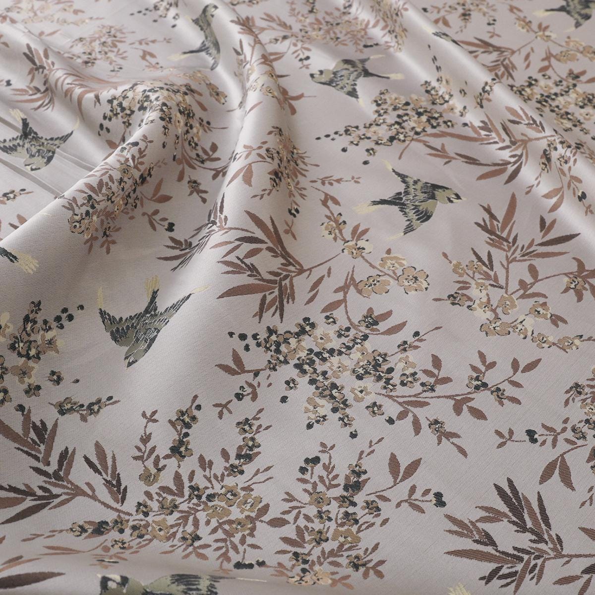 Bird Damask Fabric: 59"W Jacquard Satin Rayon, Costume Decor