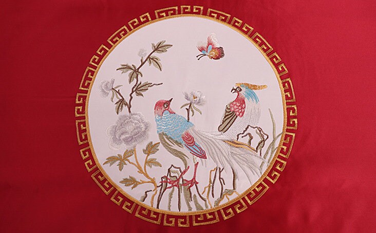Embroidered Bird Brocade Fabric: Asian Style Cushion Cover, Upholstery (50x60cm)