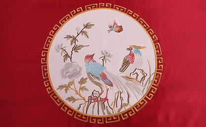 Embroidered Bird Brocade Fabric: Asian Style Cushion Cover, Upholstery (50x60cm)