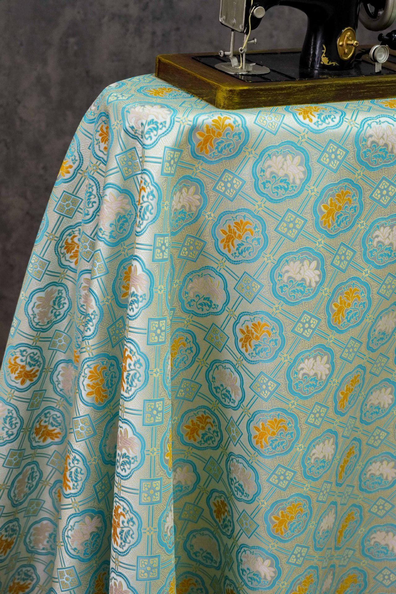 Magnolia Brocade Fabric: Bean Green Chinese Rayon Blend, 64"W