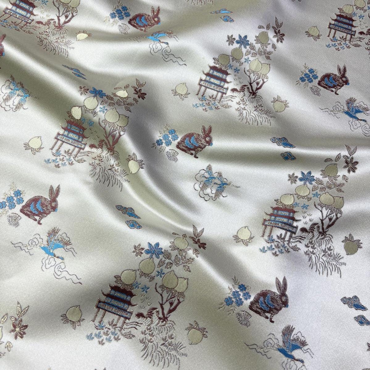 Rabbit Jacquard Satin Fabric: Moon Palace Brocade, 57"W